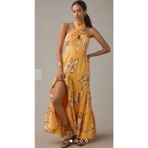 Anthropologie Hutch Floral Halter Long Dress Special Occasion Formal Size 8